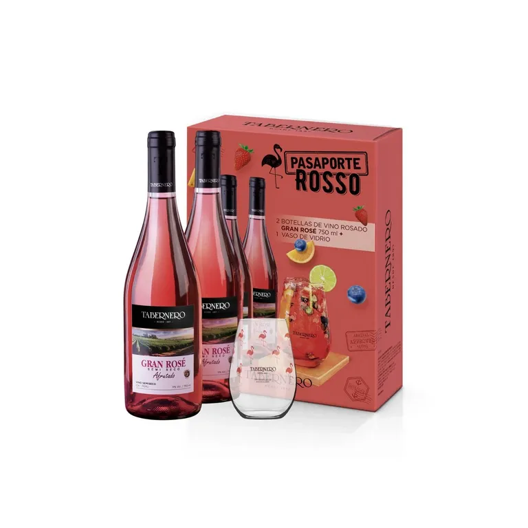 TABERNERO PACK 2 GRAN ROSE X 750 ML + 1 VASOS